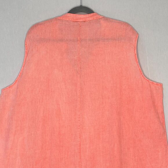 Alessia Pacini Linen Tunic Dress Womens 1X Salmon Pink Lace Pintuck Front Shift - Picture 6 of 10